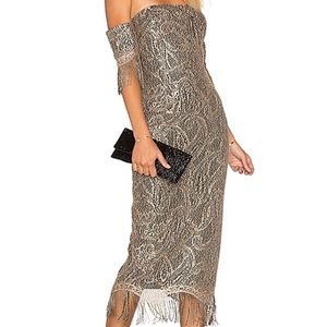 Misha Collection Black and Gold Lace Midi Dress